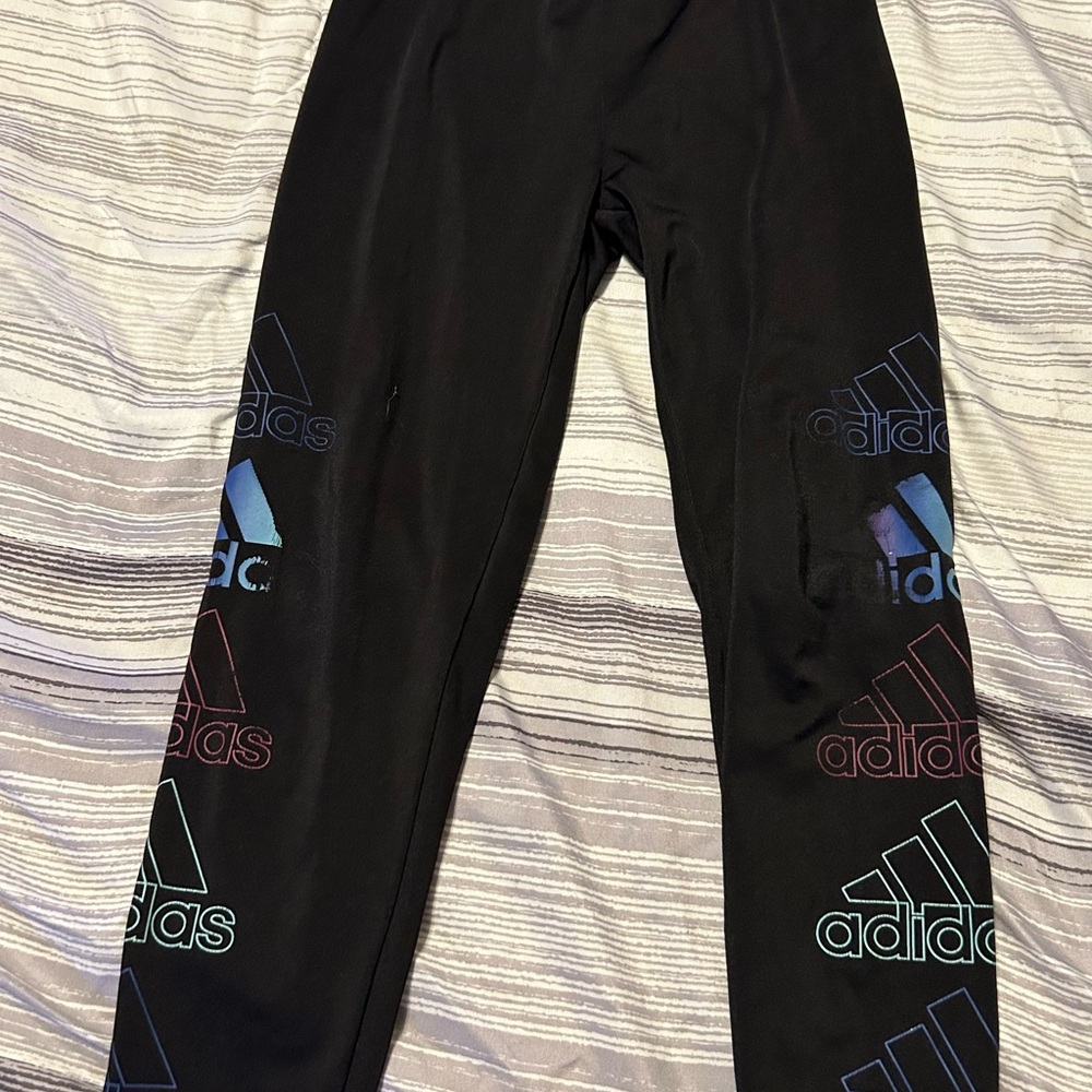 Adidas Kids Black Leggings with Colorful Logo Accents